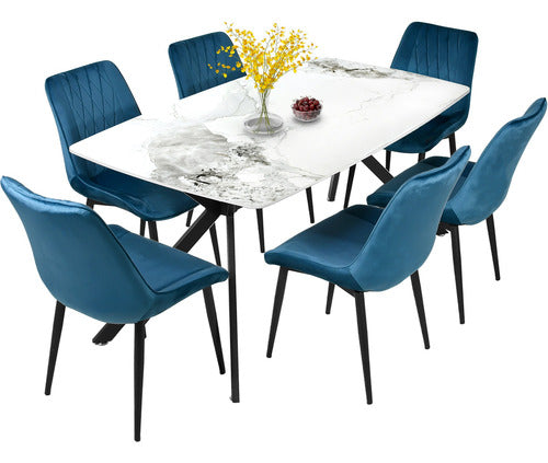 Mesa Comedor 6 Pers Marmol Granito Lujo Premium 162x90x74