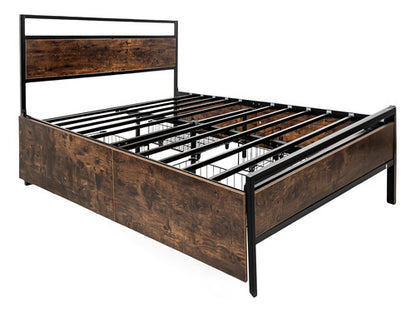 Base Cama Country Matrimonial Tipo Madera Cajones Metal