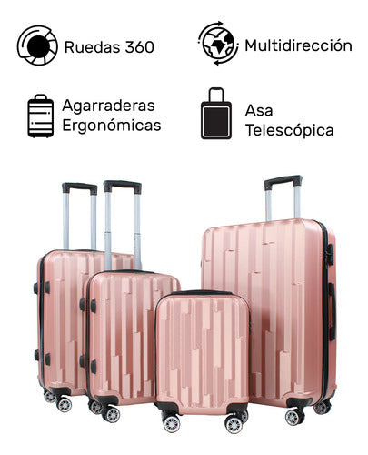 Set Juego 4 Maletas Rosa Metalico Equipaje Viaje Ultra Resistente 4 Ruedas