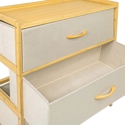 Comoda Mueble Bambu 3 Cajoneras Tela Organizador Hogar Color Blanco