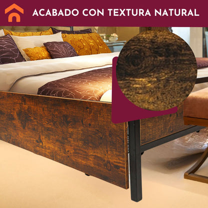 Base Cama Queen Country Tipo Madera Cajones Metal Acero