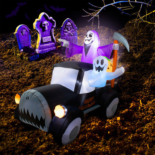 Inflable Halloween Auto Fantasma Embrujado Luz Led 2 Mts