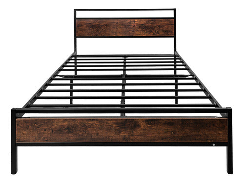 Base Cama Matrimonial Country Tipo Madera Moderna Metal