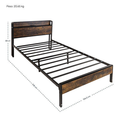 Base Cama Individual Usb Country Tipo Madera Moderna