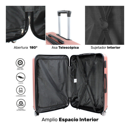 Set Juego 4 Maletas Rosa Metalico Equipaje Viaje Ultra Resistente 4 Ruedas