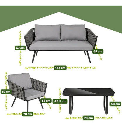 Sala Exterior Tejida Rattan Jardin Patio Terraza 4 Pz Gris