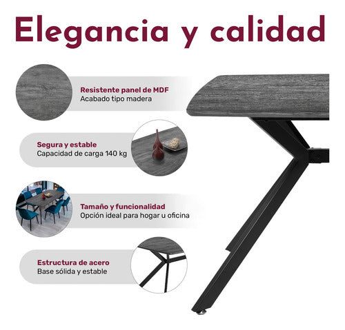 Mesa Comedor 6 Pers Nordico Gris Hogar Lujo 180x90x73