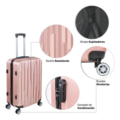 Set Juego 4 Maletas Rosa Metalico Equipaje Viaje Ultra Resistente 4 Ruedas