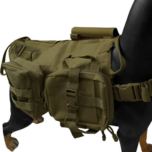 Pechera Chaleco Tactico Militar Perro Talla Mediana Bolsas Cafe