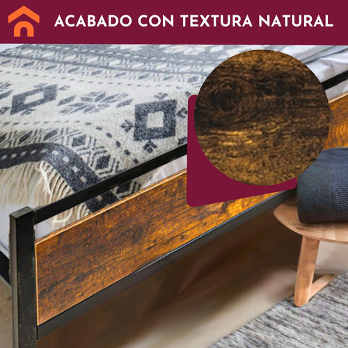 Base Cama Queen Country Tipo Madera Moderna Metal Acero