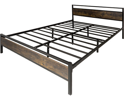 Base Cama Queen Country Tipo Madera Moderna Metal Acero