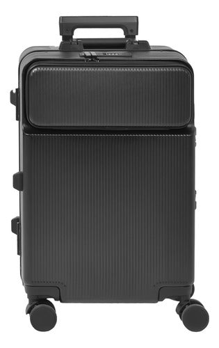 Maleta Cabina Porta Vasos 4 Ruedas Equipaje Doble Seguridad Color Negro Premium