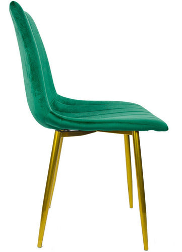 Silla Eames Tapizada Verde Recta Minimalista Vintage Pata Dorada