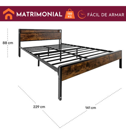 Base Cama Matrimonial Usb Country Tipo Madera Moderna