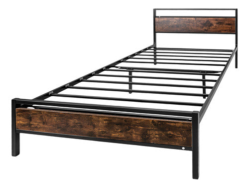 Base Cama Country Tipo Madera Individual Moderna Metal Acero