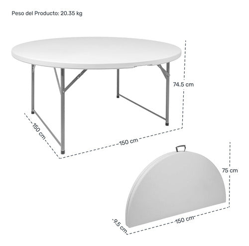 Mesa Plegable Portatil Redonda 1.50m Jardin Exterior