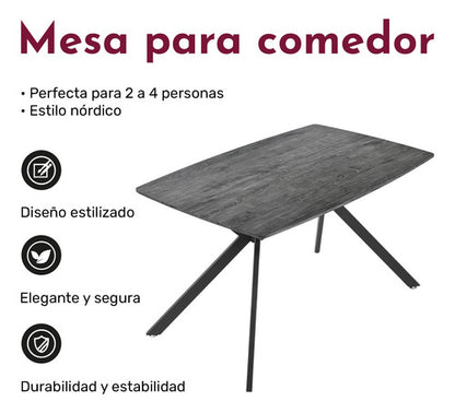 Mesa Comedor Nordico 4pers Gris Casa Hogar Lujo 130x80x74