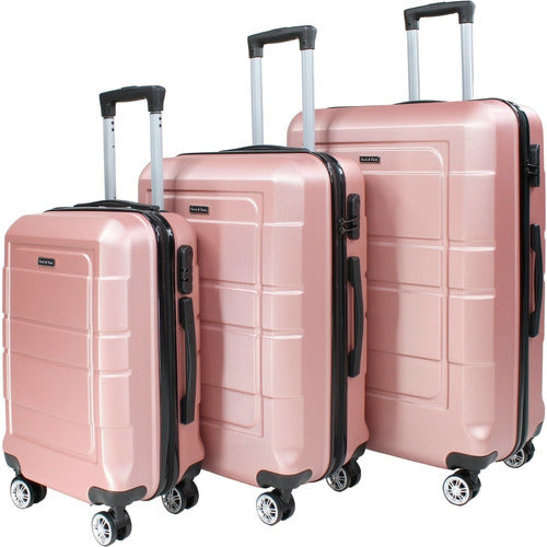 Juego 3 Maletas Viaje Set Ultra Resistente 4 Ruedas 360 Rosa metalico