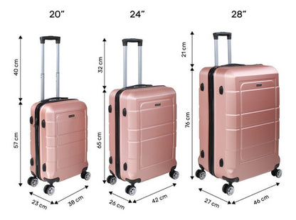 Juego 3 Maletas Viaje Set Ultra Resistente 4 Ruedas 360 Rosa metalico