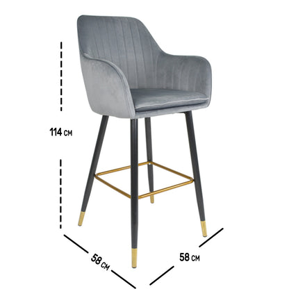 Silla Alta Tapizada Banco Sillon Eames Gris Terciopelo
