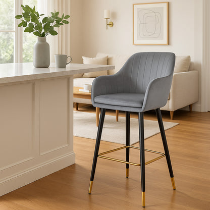 Silla Alta Tapizada Banco Sillon Eames Gris Terciopelo