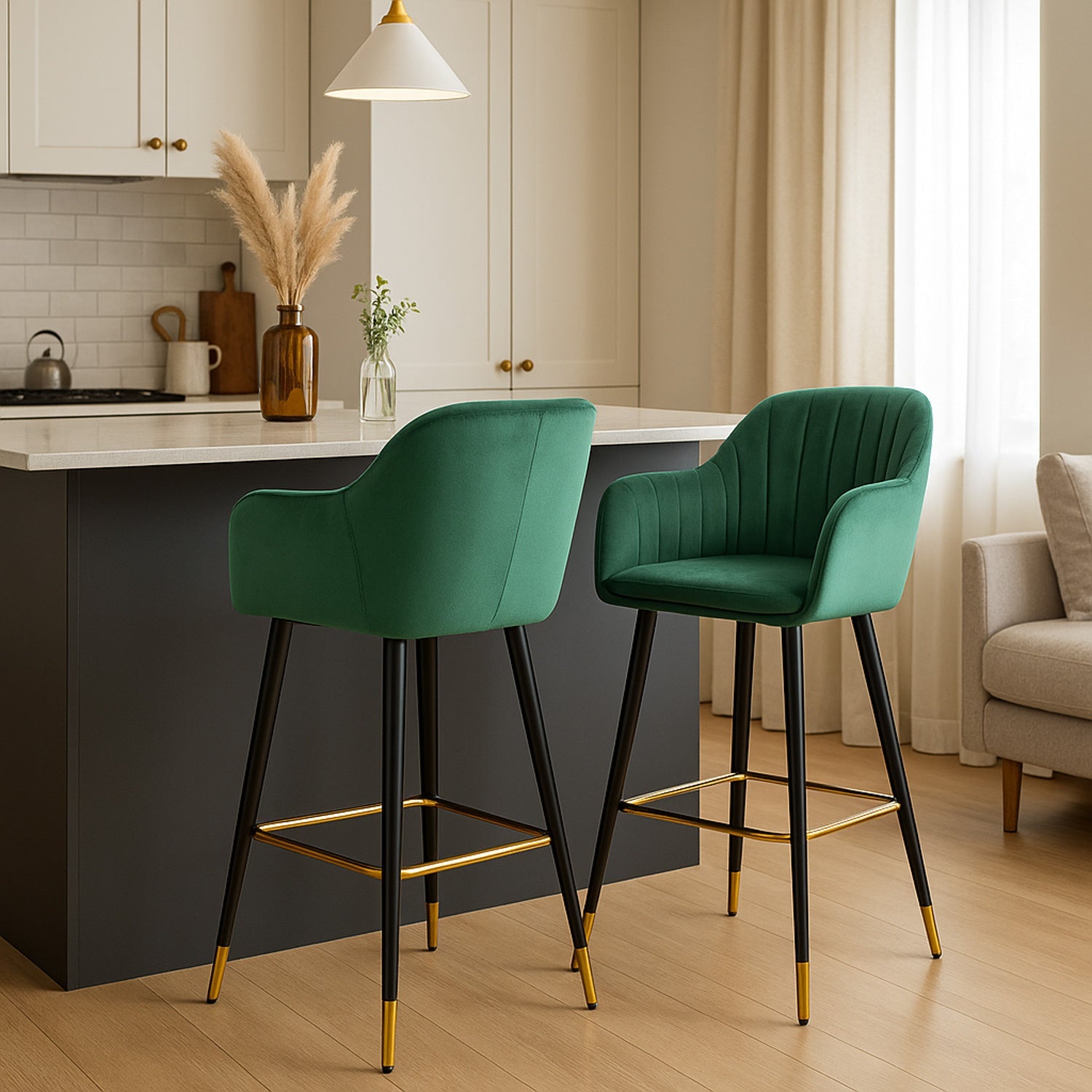 Silla Alta Tapizada Banco Sillon Eames Verde Terciopelo