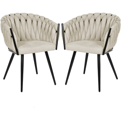 Silla Comedor Patron Tejido Elegante Moderno Estructura De La Silla Negro Asiento Beige