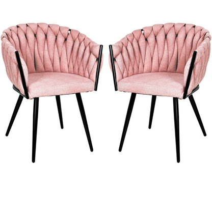 Silla Comedor Patron Tejido Elegante Moderno Estructura De La Silla Negro Asiento Rosa