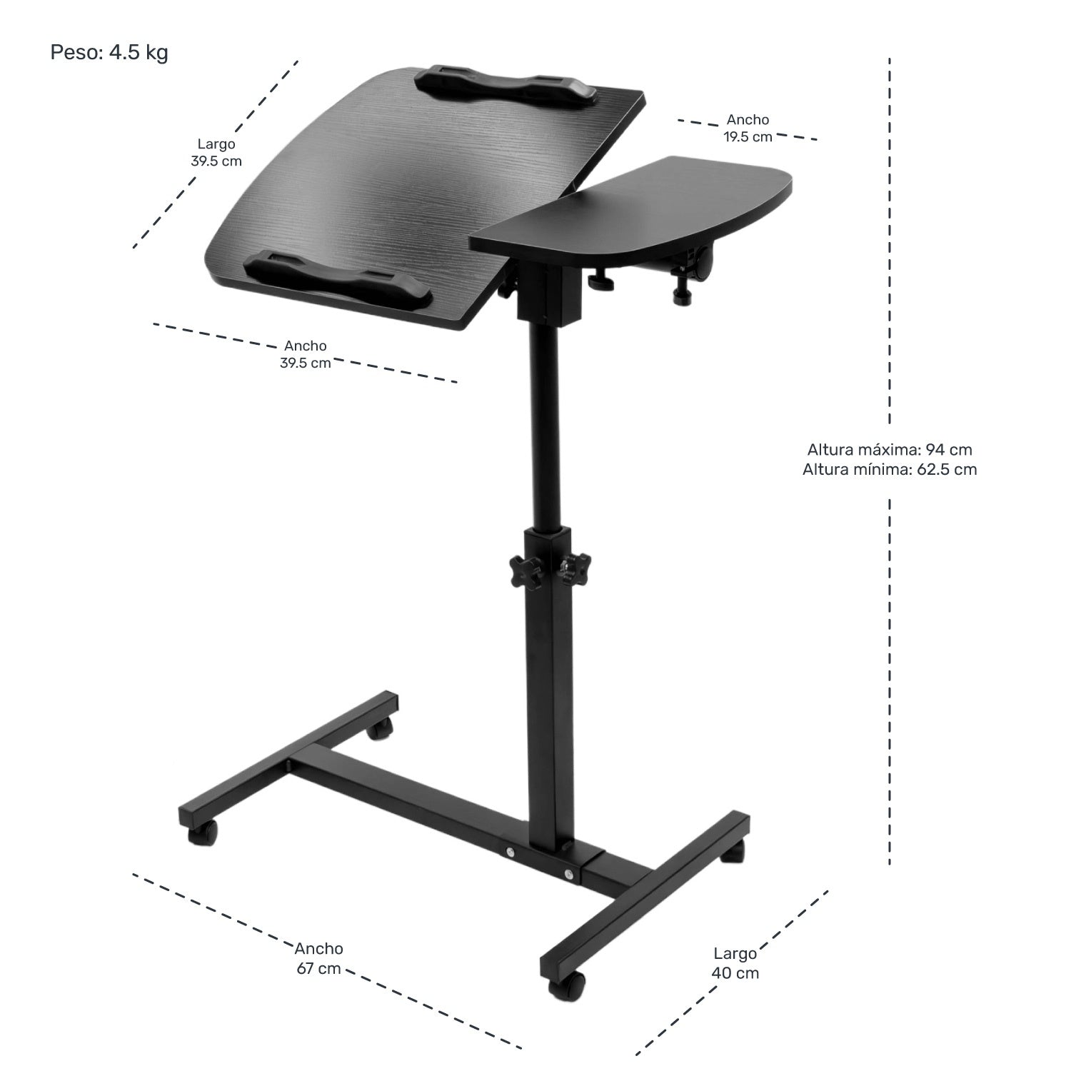Mesa Para Laptop Portatil Ruedas Altura Ajustable