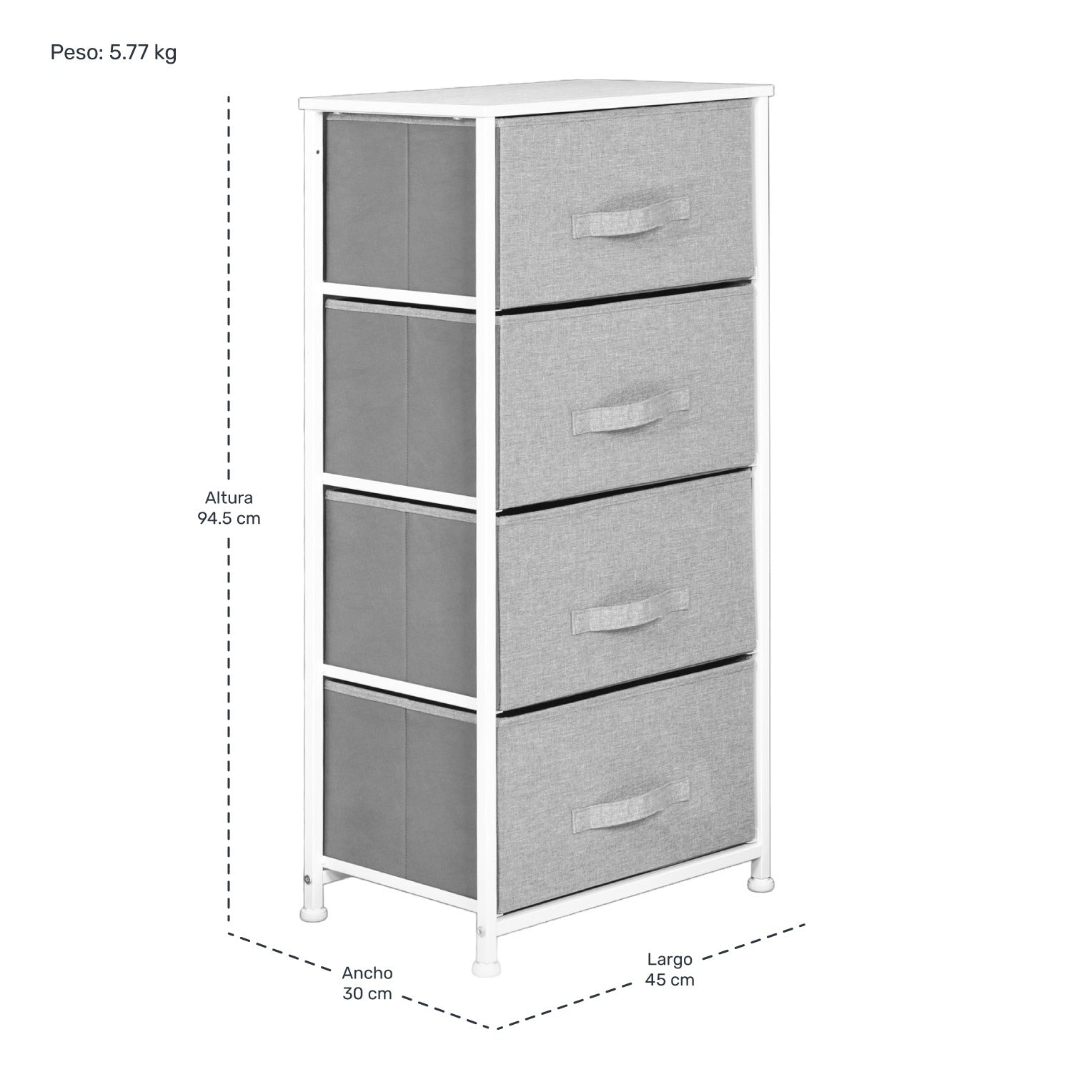 Mueble Buro Organizador Comoda 4 Cajones Tela Moderno Gris