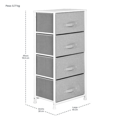 Mueble Buro Organizador Comoda 4 Cajones Tela Moderno Gris