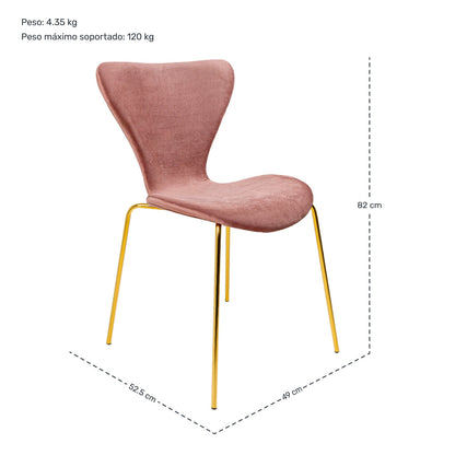 Silla Terciopelo Comedor Tapizada Minimalista Rosa