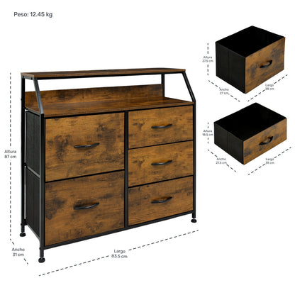 Comoda Mueble 5 Cajoneras Metal Organizador Madera