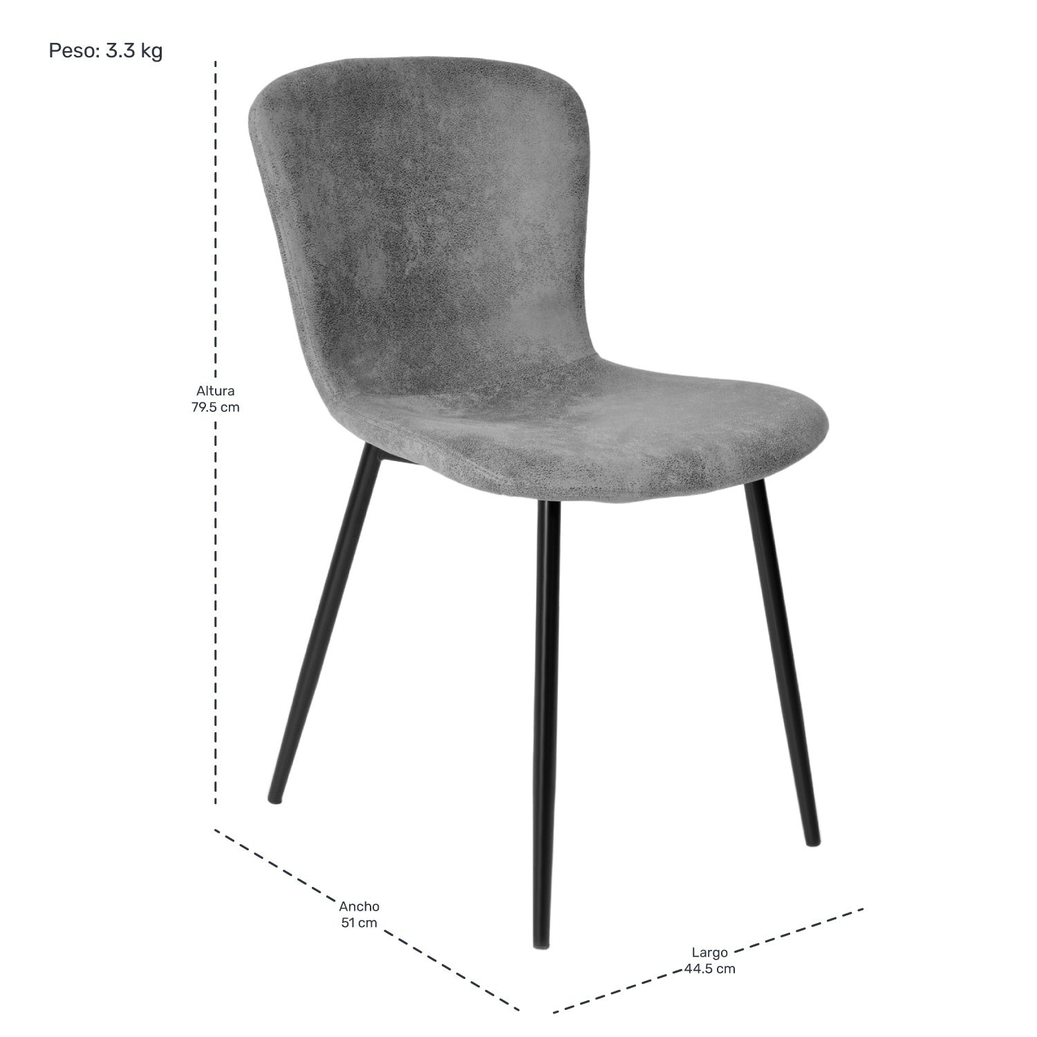 Set 4 Sillas Juego Comedor Cocina Suede Gamuza Gris Color De La Estructura De La Silla Negro