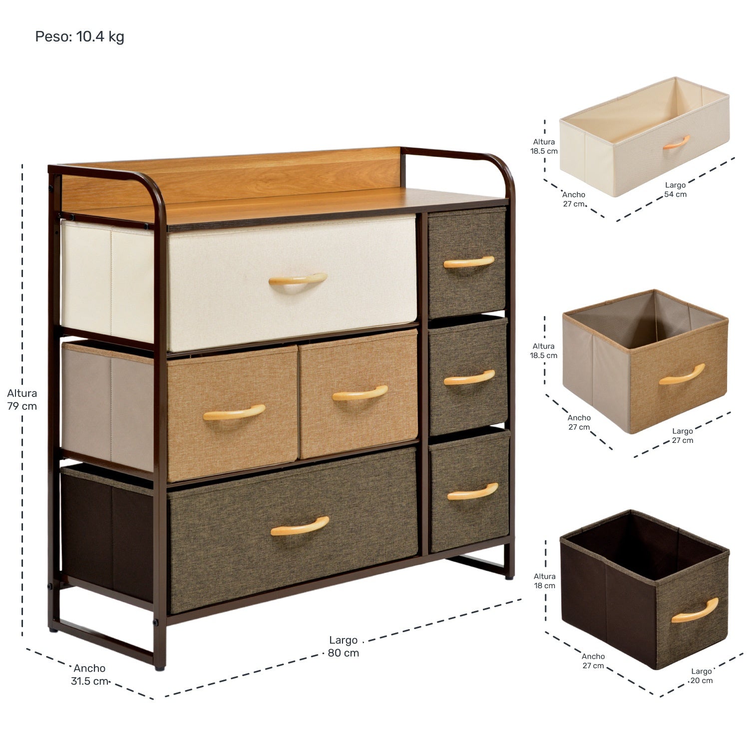 Mueble Buro Organizador Comoda Metal 7 Cajoneras Tela