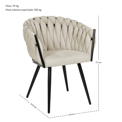 Silla Comedor Patron Tejido Elegante Moderno Estructura De La Silla Negro Asiento Beige