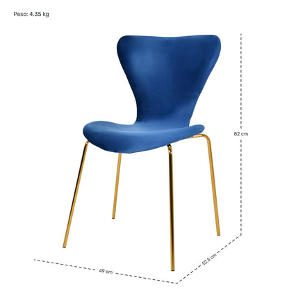 Silla Terciopelo Comedor Tapizada Minimalista Azul Marino
