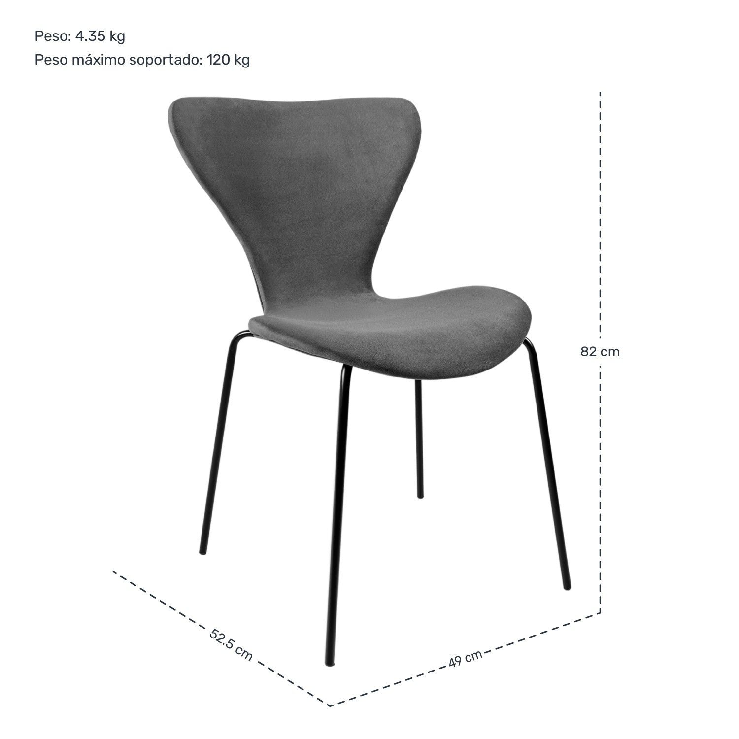 Silla Tapizada Terciopelo Comedor Minimalista Gris Oscuro