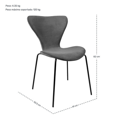 Silla Tapizada Terciopelo Comedor Minimalista Gris Oscuro
