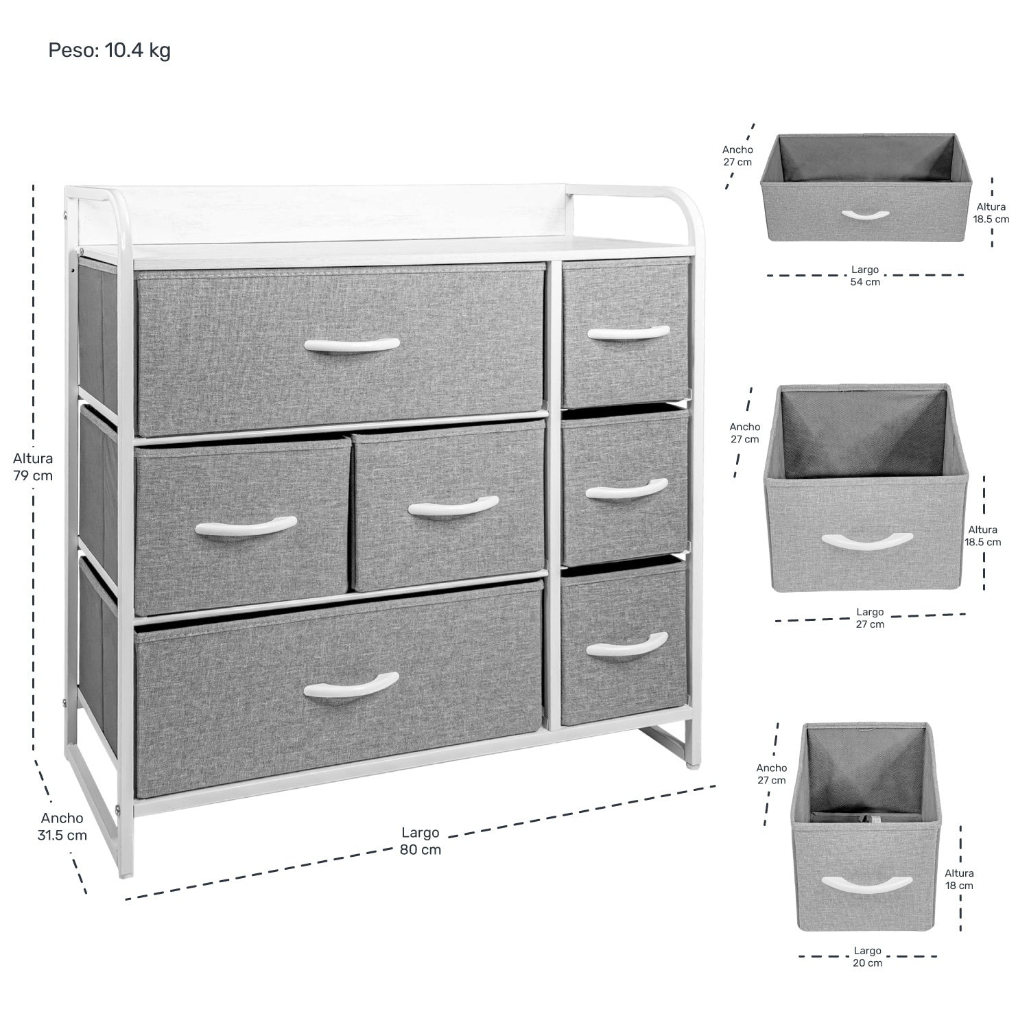 Mueble Buro Organizador Comoda Metal 7 Cajoneras Tela