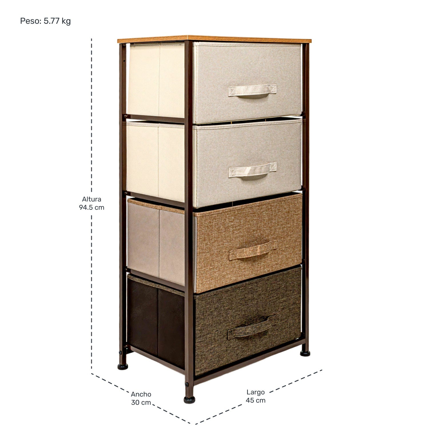 Mueble Buro Organizador Comoda 4 Cajones Tela Moderno Cafe