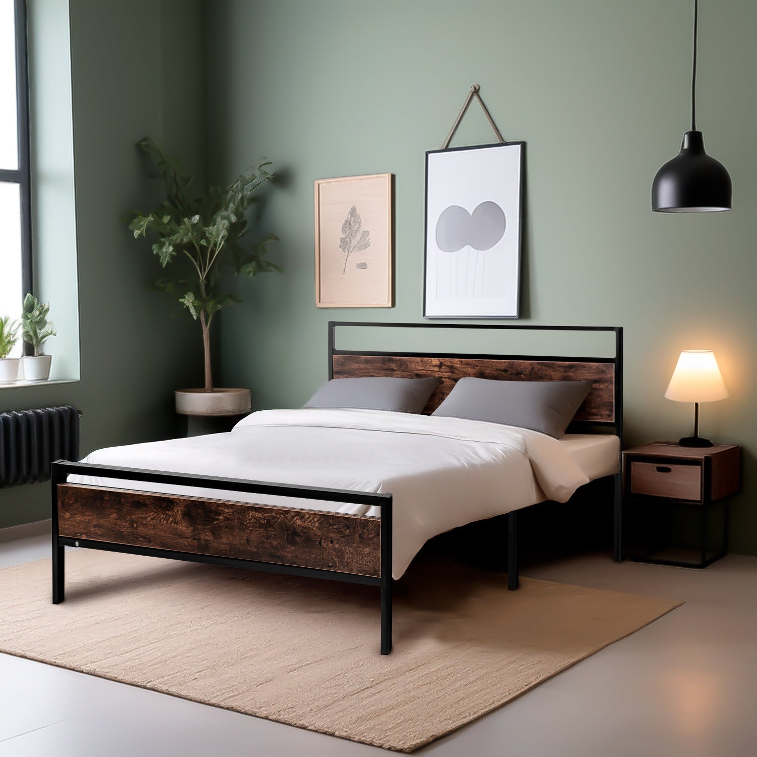Base Cama Matrimonial Country Tipo Madera Moderna Metal