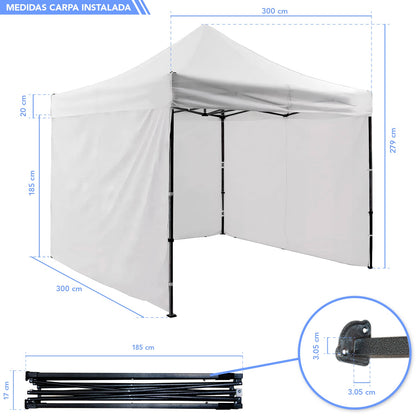 Carpa Paredes Lona 3m X 3m Plegable Impermeable Toldo Color Blanco