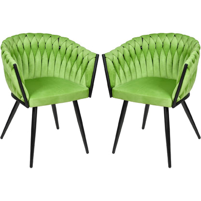 Silla Comedor-Tejida Terciopelo Modernas Elegante Estructura De La Silla Negro Asiento Verde