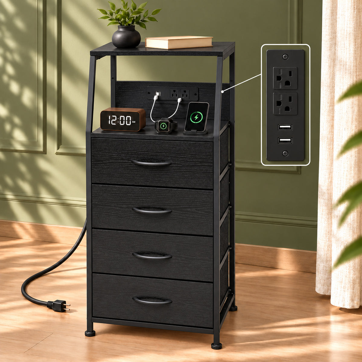 Buro Alto Mesa Noche 4 Cajones Organizador Enchufe Electrico Mate Volcano