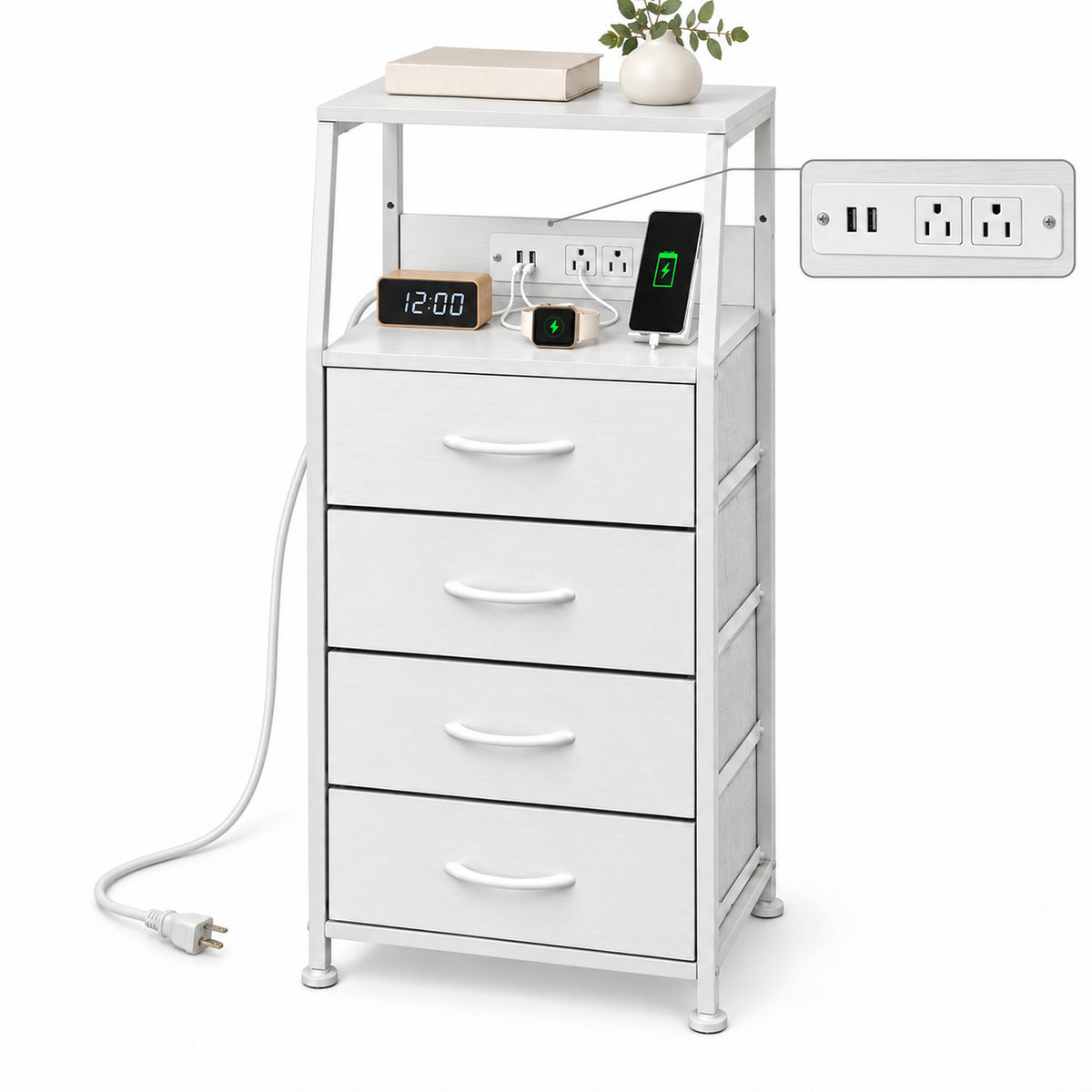 Buro Alto Mesa Noche 4 Cajones Organizador Enchufe Electrico Mate Nórdico
