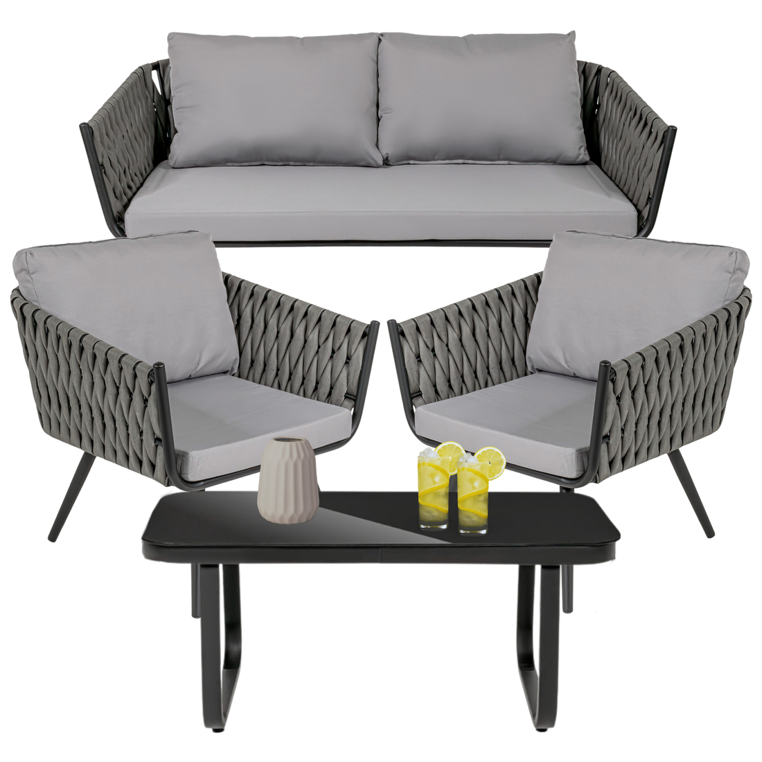 Sala Exterior Tejida Rattan Jardin Patio Terraza 4 Pz Gris