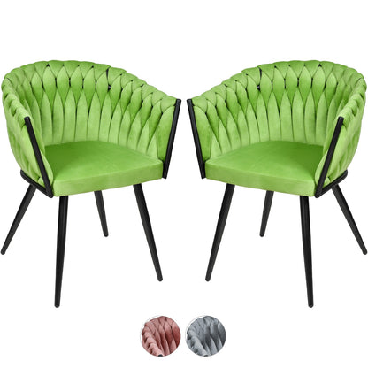 Silla Comedor-Tejida Terciopelo Modernas Elegante Estructura De La Silla Negro Asiento Verde