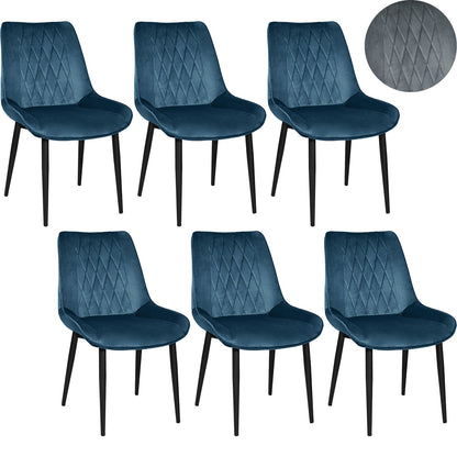 Silla Tapizada Terciopelo Elegantes Comedor Moderna Estructura De La Silla Negro Asiento Azul Oscuro