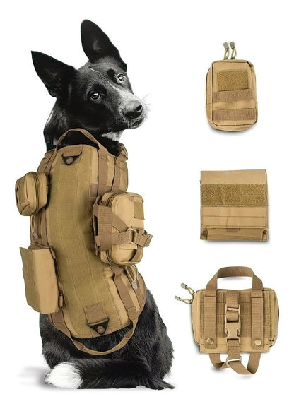 Pechera Chaleco Tactico Militar Perro Talla Mediana Bolsas Cafe